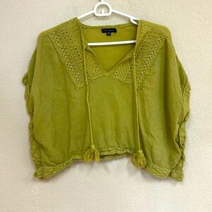 Olive Green Crochet Detail Crop Top